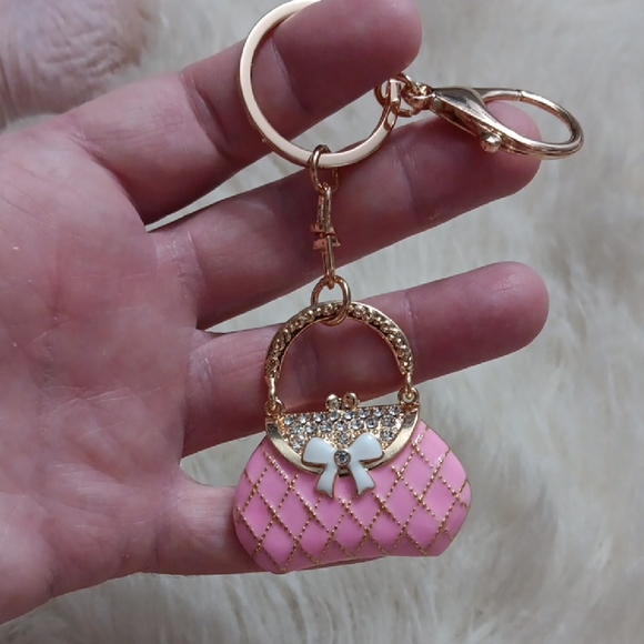 Boutique Accessories - Chic Pink and Gold Handbag Keychain